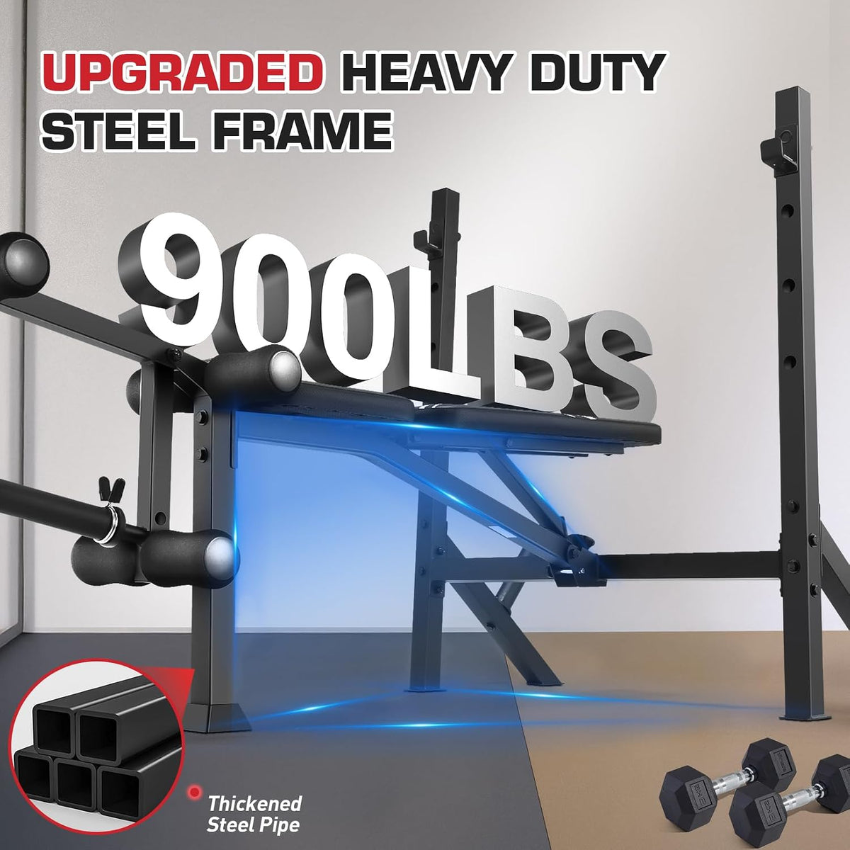 Adjustable Weight Bench with Squat Rack & Leg Extension/Curl 900LB