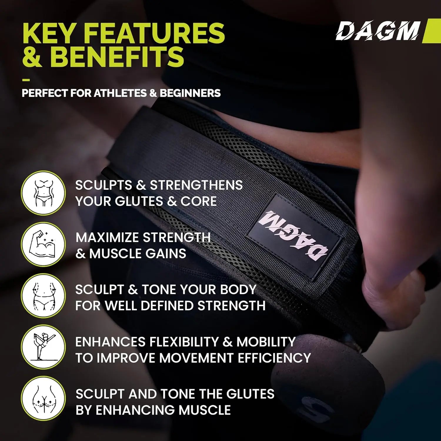 DAGM Hip Thrust Belt for Dumbbells Heavy, Secure Glute Trainer with Non-Slip Extra Padding That Protects Your Hips - Ideal for Gym & Home Workouts - Use with Heavy Duty Kettlebells, Dumbbells, & Plates Hold up to 500 Lbs