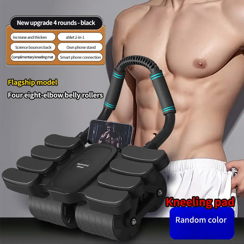 4-Wheel Abdominal Wheel Roller with Elbow Support and Phone Holder, Core Training Ab Roller for Men and Women, Ab Roller Wheel