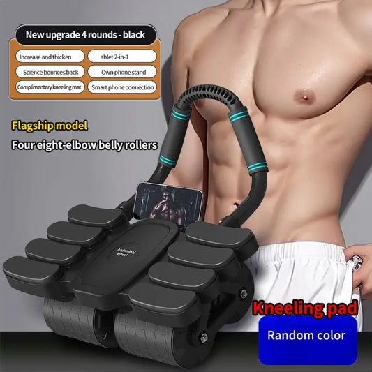 4-Wheel Abdominal Wheel Roller with Elbow Support and Phone Holder, Core Training Ab Roller for Men and Women, Ab Roller Wheel