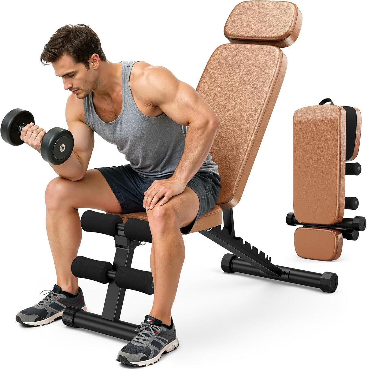 Workout Bench, 10 Backrests Adjustable Weight Bench with Extended Headrest, 800LBS Foldable Weight Bench for Home Gym, Incline Decline Flat Bench Compact for Small Space Training