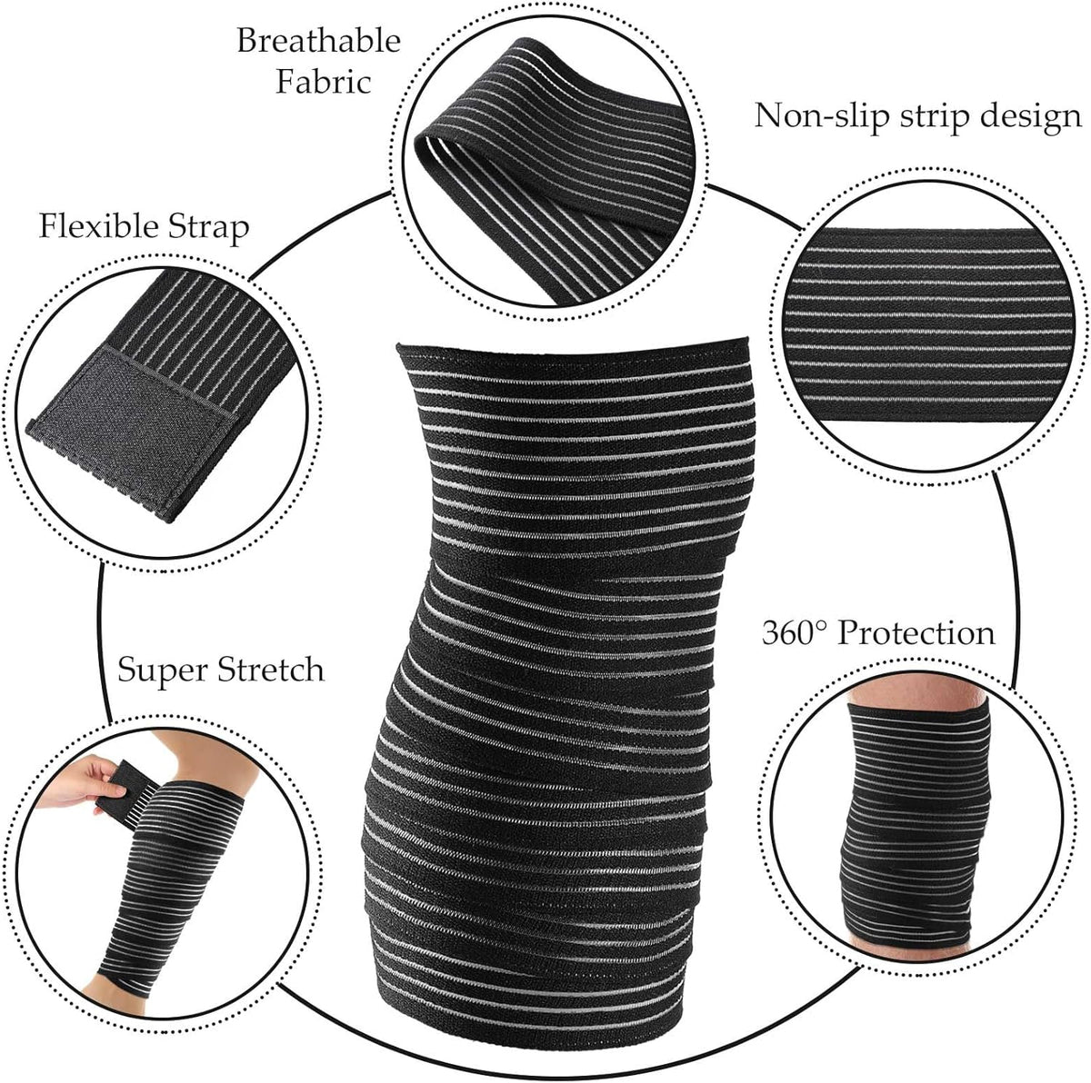 2 Pcs Compression Leg Wraps Elastic Bandage, Black, 71"