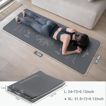 Yoga Mat Foldable - Textured Non Slip Exercise Mat -Travel Lightweight Hot Yoga Mat with Carry Bag for Pilates & Home Workouts (72"L X 32"W X 3Mm Thick)