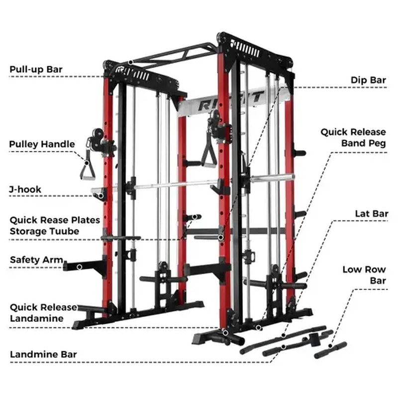 RITFIT Pink M1 Pro/2.0 Multifunctional Smith Machine - at Home Gym Equipment with Cable Crossover System, Squat Rack, Adjustable Strength Training Gear, Home Exercise Station, Home Exercise Equipment