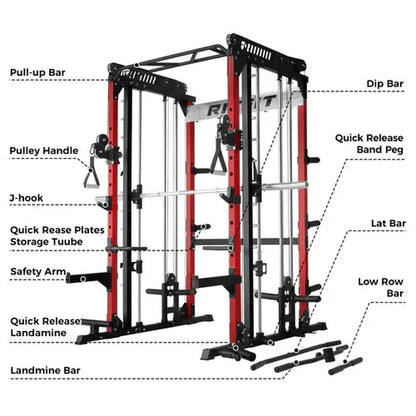 RITFIT Pink M1 Pro/2.0 Multifunctional Smith Machine - at Home Gym Equipment with Cable Crossover System, Squat Rack, Adjustable Strength Training Gear, Home Exercise Station, Home Exercise Equipment