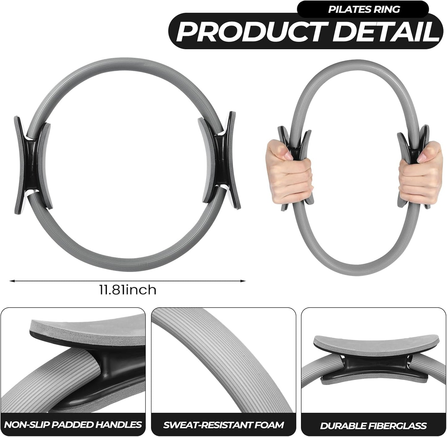 18 Pcs Pilates Ring and Ball Set with Resistance Bands Home Workout Pilates Equipment 11.8 Inch Magic Circle with Padded Handles, Mini Ball for Strength, Toning and Flexibility