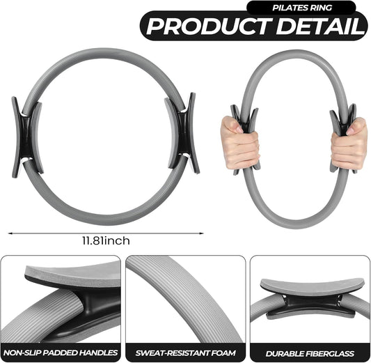 18 Pcs Pilates Ring and Ball Set with Resistance Bands Home Workout Pilates Equipment 11.8 Inch Magic Circle with Padded Handles, Mini Ball for Strength, Toning and Flexibility