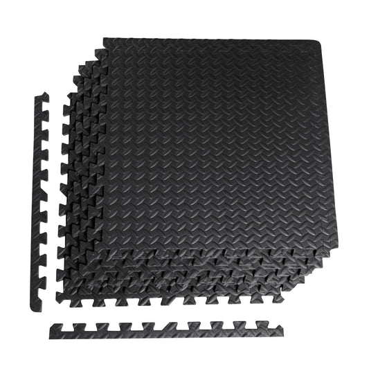 Barbell 1/2" Thick High Density 66"X43" Puzzle Black Exercise Mat 6-Piece Flooring Set