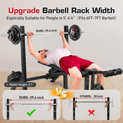Adjustable Weight Bench with Squat Rack & Leg Extension/Curl 900LB
