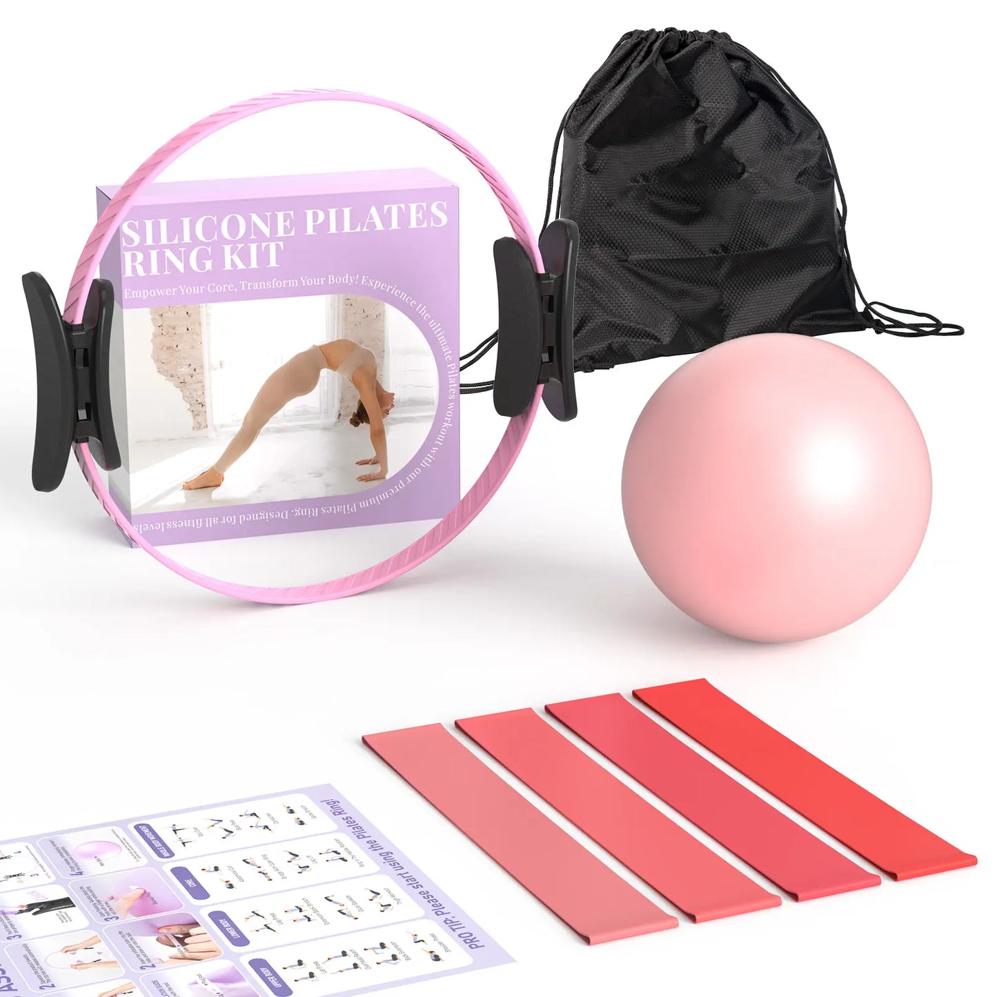 Pilates Circle Set with Yoga Ball and Resistance Bands, Essential Fitness Equipment for Home Workouts, Body Stretching Exercises, and Postpartum Recovery Tiktokshopbacktoschool