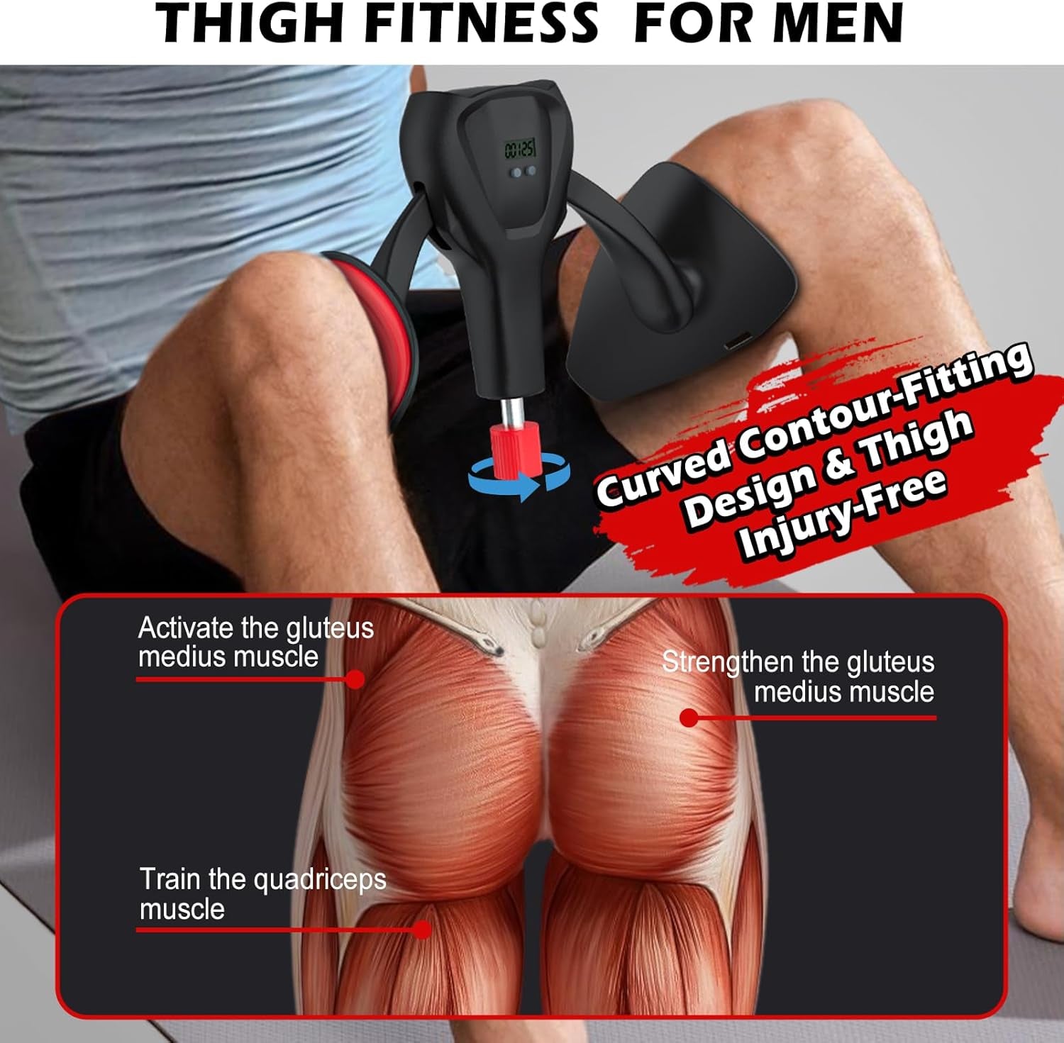 3Rd Gen Thigh-Train 0-100 Lbs Adjustable Resistance Inner Thigh Train Exercising Counter with Leg Straps Band Pelvic Floor Kegel Hip Exercise Workout Equipment Pilates Women Men (Black)