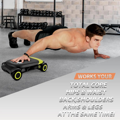 Wonder Core Four-Wheel Ab Roller with Elbow Support and Automatic Rebound for Strong Abdominal Muscles - Adjustable Size
