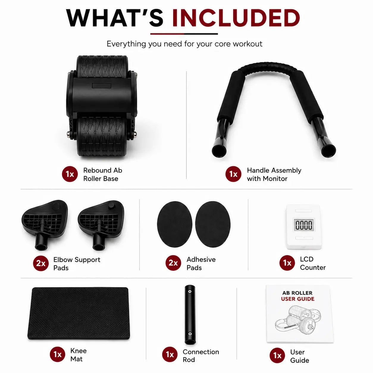 Elbow Support Rebound Ab Roller Wheel, Quiet Lightweight Wheel Ab Training Equipment with Knee Mat & Timer for Home Use (Suitable for Men & Women), Quiet Wheels for Home Use