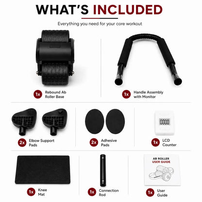 Elbow Support Rebound Ab Roller Wheel, Quiet Lightweight Wheel Ab Training Equipment with Knee Mat & Timer for Home Use (Suitable for Men & Women), Quiet Wheels for Home Use