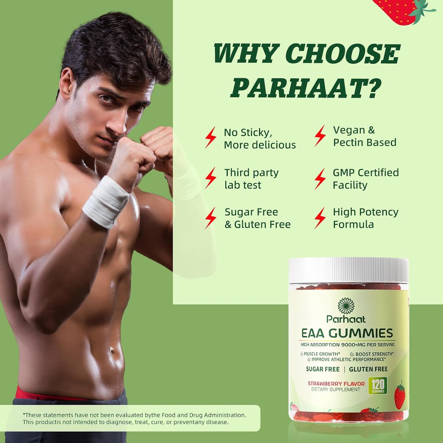 EAA Gummies 120 Gummies (Strawberry), Essential Amino Acids - All 9 Essential Aminos (EAA) and All Branched-Chain Aminos (Bcaas), Non-Gmo, Gluten Free, Vegetarian Friendly