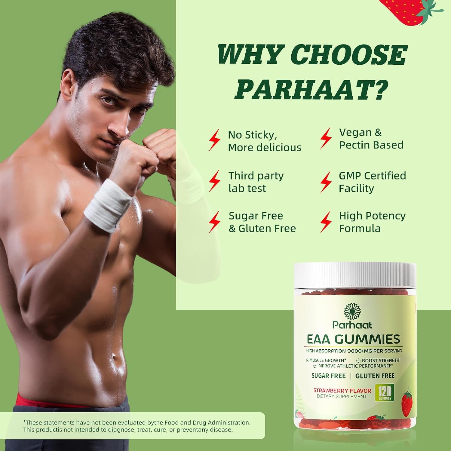 EAA Gummies 120 Gummies (Strawberry), Essential Amino Acids - All 9 Essential Aminos (EAA) and All Branched-Chain Aminos (Bcaas), Non-Gmo, Gluten Free, Vegetarian Friendly