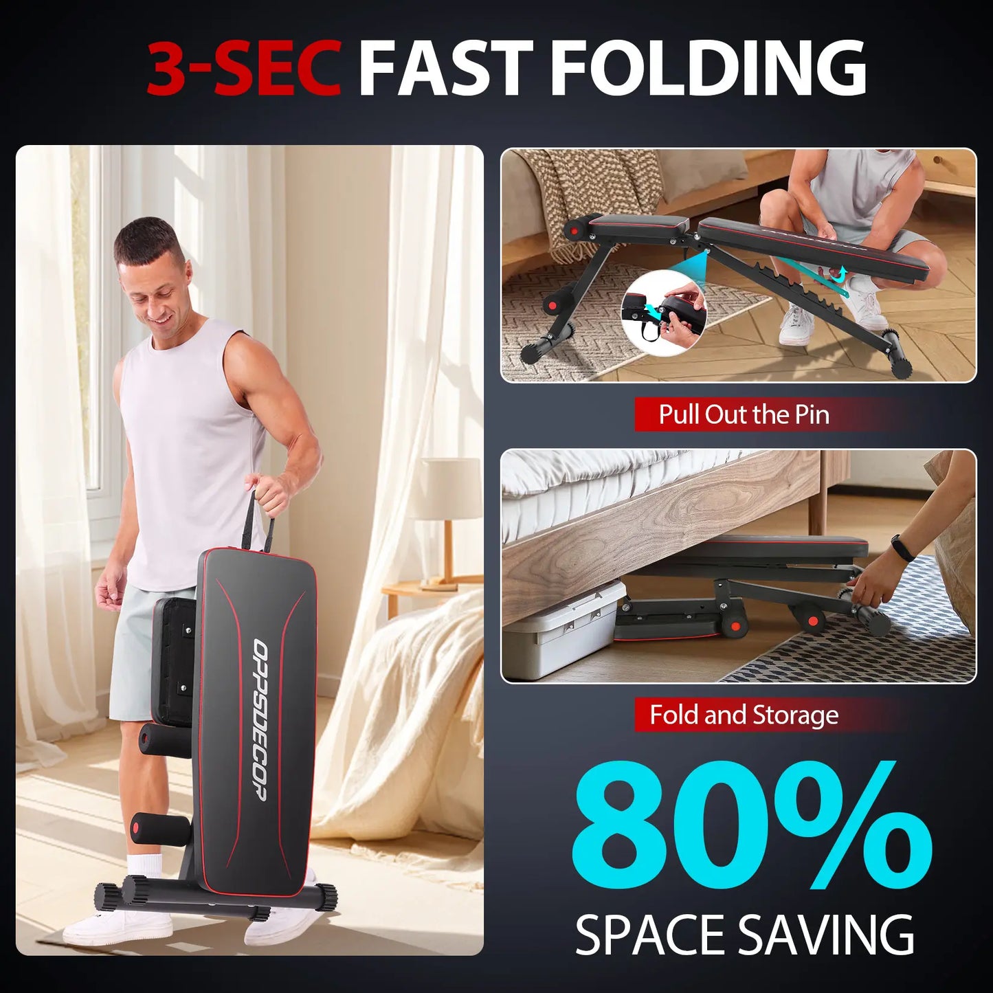OPPSDECOR Adjustable Weight Bench - Full Body Strength Training Workout Equipment for Home Workout, Home Gym Equipment, 3S Fast Folding, Father'S Day Gifts (Black, White, Pink) Tiktokshopbacktoschool, Fit at Home