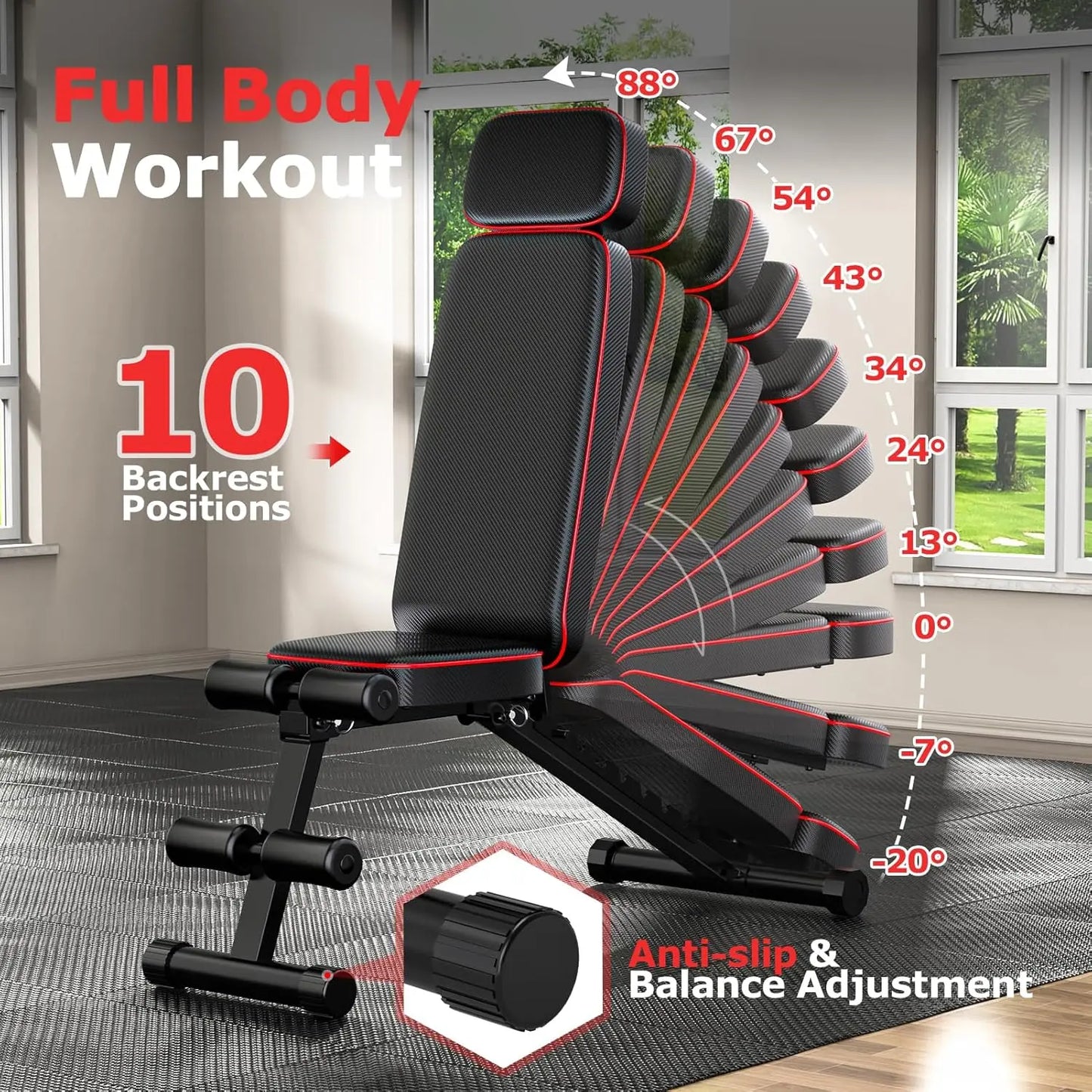 Foldable Weight Bench, 800Lbs Weight Capacity, Banco Para Hacer Ejercicio Adjustable Workout Bench Incline Decline Bench Press for Home Gym Full Body Workout