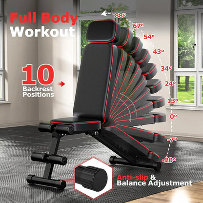 Foldable Weight Bench, 800Lbs Weight Capacity, Banco Para Hacer Ejercicio Adjustable Workout Bench Incline Decline Bench Press for Home Gym Full Body Workout