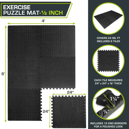 Foam Floor Tiles for Home Gym, Mat for Home Workout Equipment, Floor Padding for Kids, Black