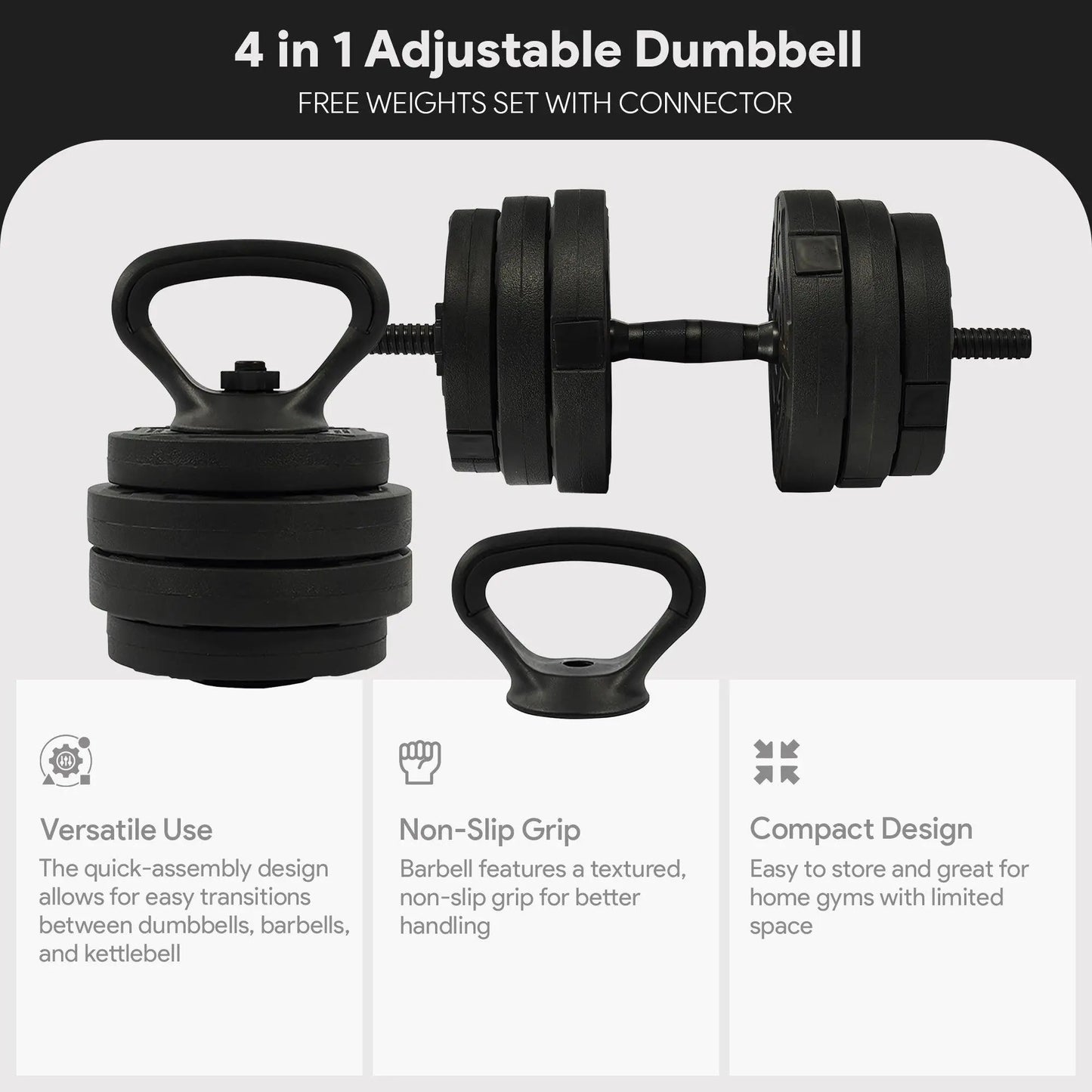 Fitvids 4 in 1 Adjustable Dumbbell Set, 60Lbs Free Weights Set with Connector