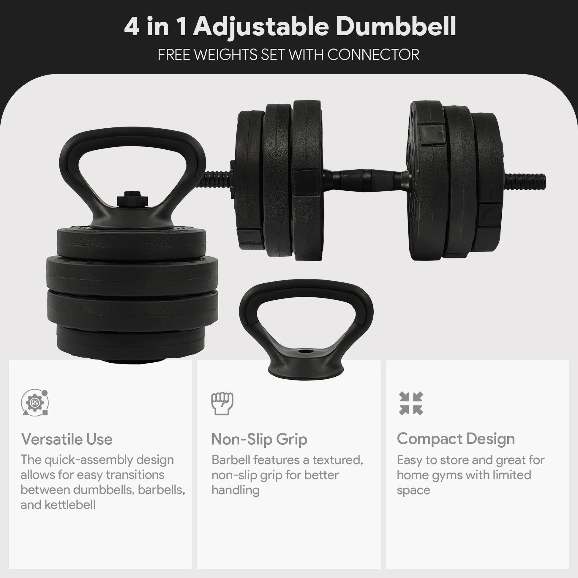 Fitvids 4 in 1 Adjustable Dumbbell Set, 60Lbs Free Weights Set with Connector