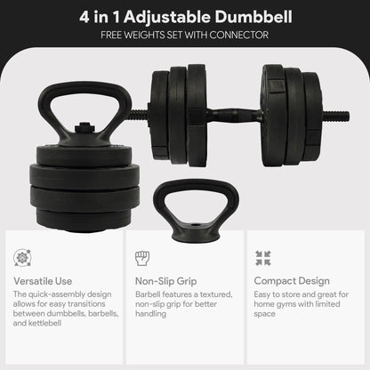 Fitvids 4 in 1 Adjustable Dumbbell Set, 60Lbs Free Weights Set with Connector