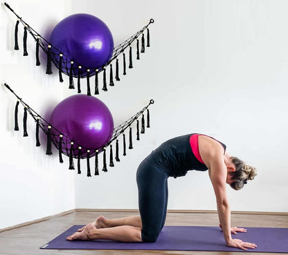 Exercise Ball Holder Yoga Ball Rack Corner Hanging Storage Net or Hammock for Fitness Ball Balance Ball Organizer Pregnancy Stability Ball Swiss Balance Ball for Yoga Studio and Gym