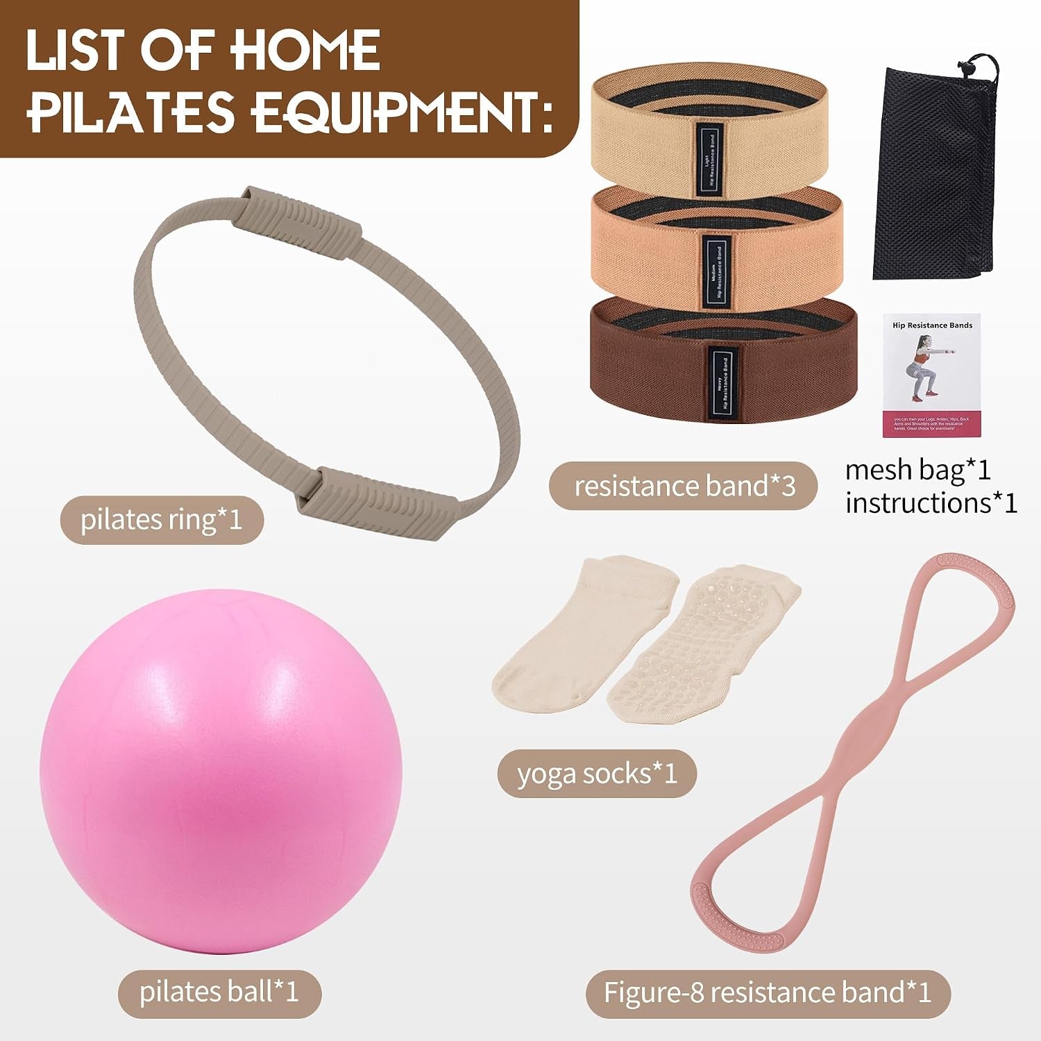 Pilates Essentials Kit for Women, 13.5" Magic Circle Fitness Set | with Mini Ball & Resistance Bands, for Beginner Home Workouts, Including Exercise Guide