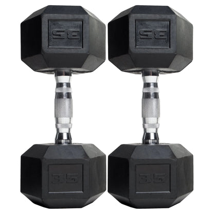 Barbell, 12Lb Coated Rubber Hex Dumbbell, Pair (No-Roll Design, Ergonomic Steel Handle, Durable Coated Weight)