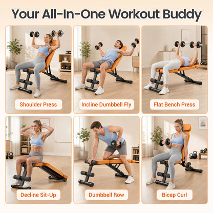 Foldable Weight Bench, 800Lbs Weight Capacity, Banco Para Hacer Ejercicio Adjustable Workout Bench Incline Decline Bench Press for Home Gym Full Body Workout