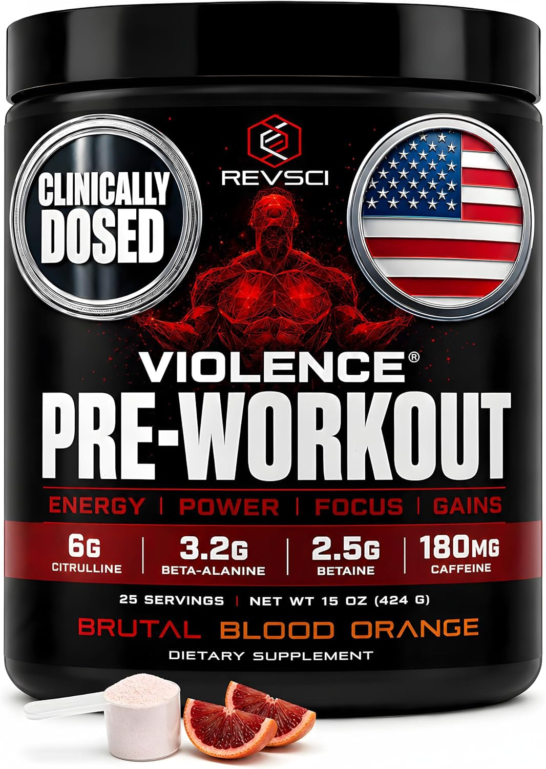 VIOLENCE Stim Free Pre Workout Powder by REVSCI, Precision Dosed Non Stim Preworkout Pump Pre Workout Caffeine Free Pre Workout Powder, Pump Supplement & Stimulant Free Nitric, Watermelon, 25 Servings
