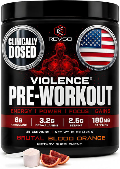 VIOLENCE Stim Free Pre Workout Powder by REVSCI, Precision Dosed Non Stim Preworkout Pump Pre Workout Caffeine Free Pre Workout Powder, Pump Supplement & Stimulant Free Nitric, Watermelon, 25 Servings