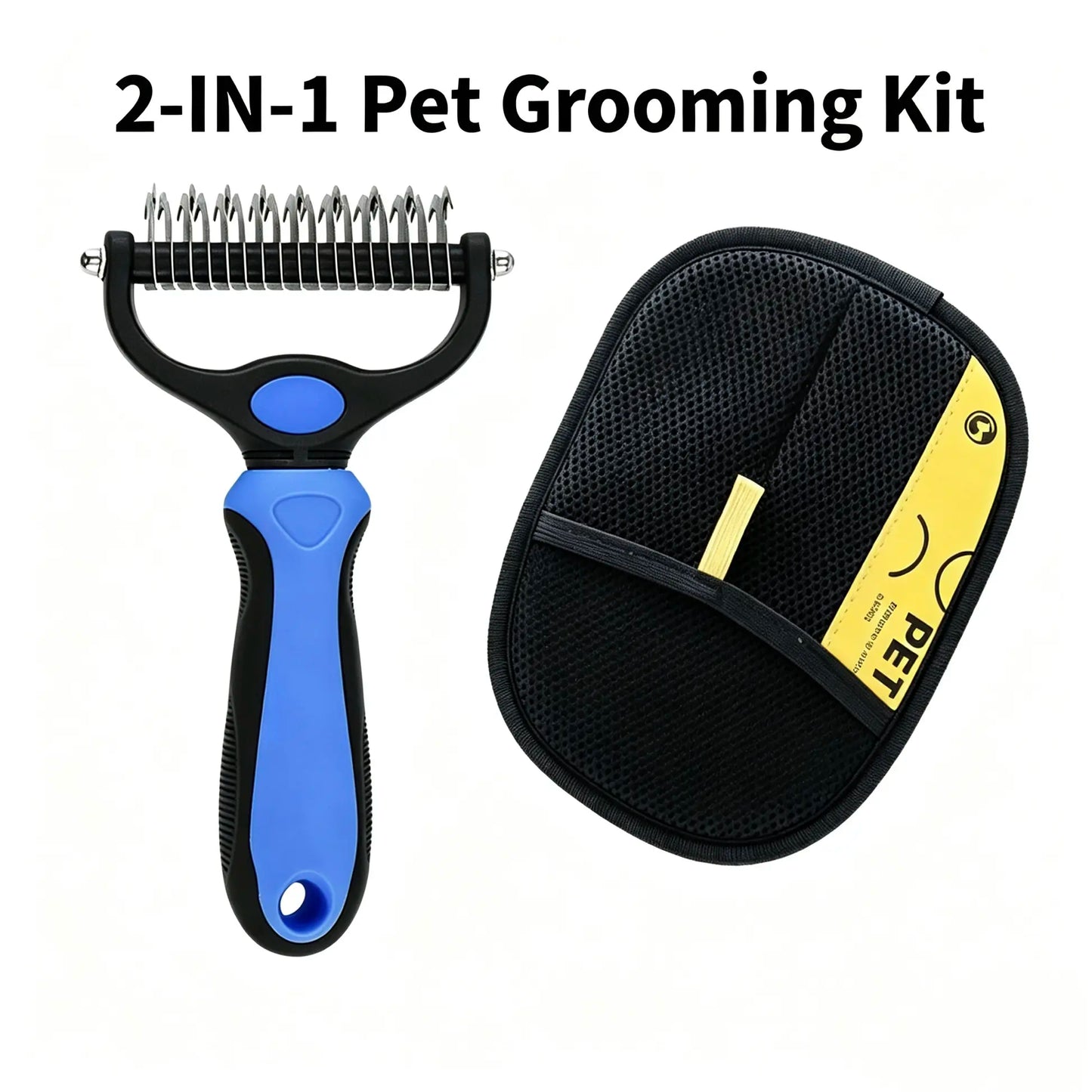 Pain-Free Dematting Undercoat Rake for Long-Haired Dogs & Cats, Dual Shedding Brushes with Double-Sided Design, Deshedding Grooming Tool for Tangles & Fur Removal, Reduces Loose Hair & Mats Easily