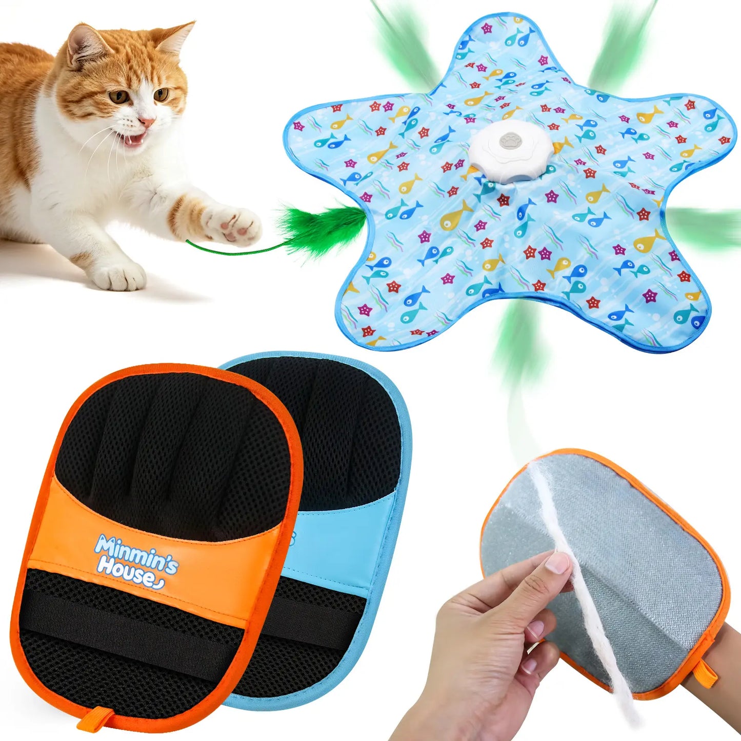 Interactive Unpredicatable Moving Feather Hunting Cat Toy , Hide and Seek Rechargeable Cat Toy for Bored Cat,Automatic Chargeable，Indoor Exercise & Boredom Relief for All Breeds Cats , Essential for Petlovers