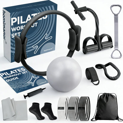 Homimanor Pilates Ring Set for Women Home Workout, Pilates Equipment Set for Beginners with 15'' Magic Circle, 9.8" Yoga Ball and Resistance Bands, Pilates Kit for Full Body Toning,Camping Essentials