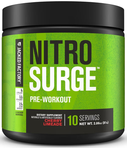 NITROSURGE Pre Workout Supplement - Endless Energy, Instant Strength Gains, Clear Focus and Intense Pumps - NO Booster & Powerful Preworkout Energy Powder - 30 Servings, Black Cherry