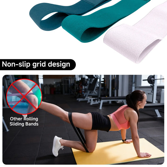 Fitness Resistance Band Set (3 Pieces) Professional Grade Pilates Yoga Home Gym Hips Leg Training Stretch Band Training Heavy Medium Light Fabric Ring for Women Men Loop Elastic Band Home Workout Equipment