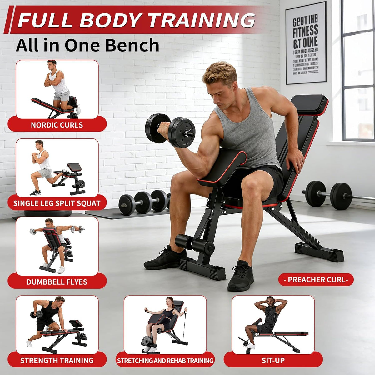 Adjustable Weight Bench, Foldable Workout Bench Press for Home Gym