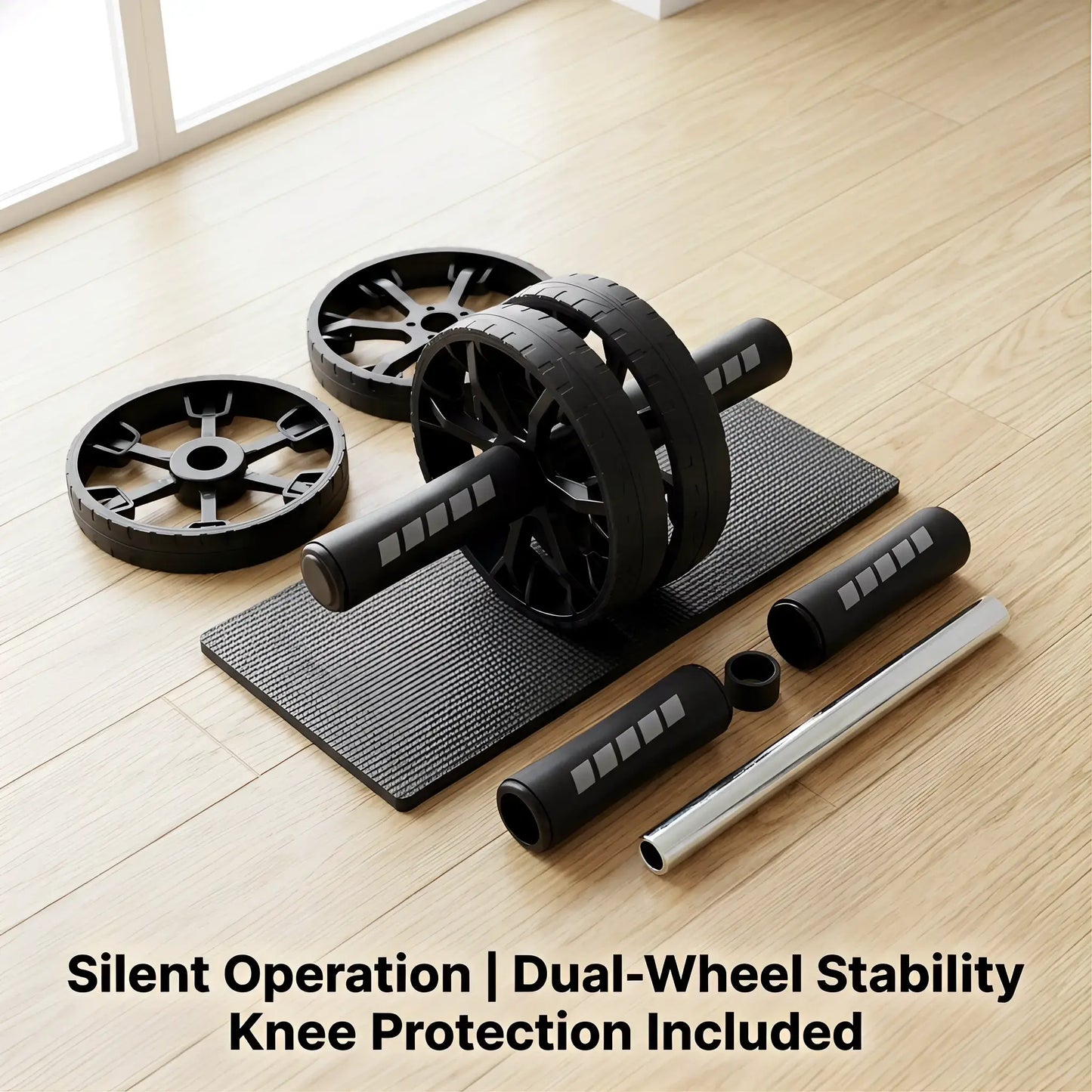 Dual Wheel Ab Roller with Knee Pad – Home Fitness Equipment Abdominal Core Trainer for Home Workout Portable Stabilizing