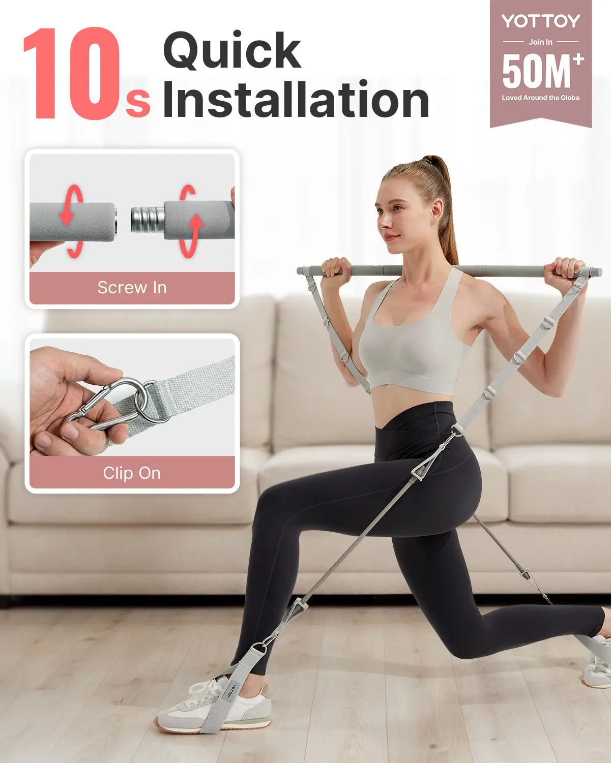 YOTTOY Pilates Bar Kit with Resistance Bands - 3-Bar Pilates Workout Equipment for Legs, Hips, Waist & Arms Workout, Portable Home Gym Exercise Equipment for Women & Men