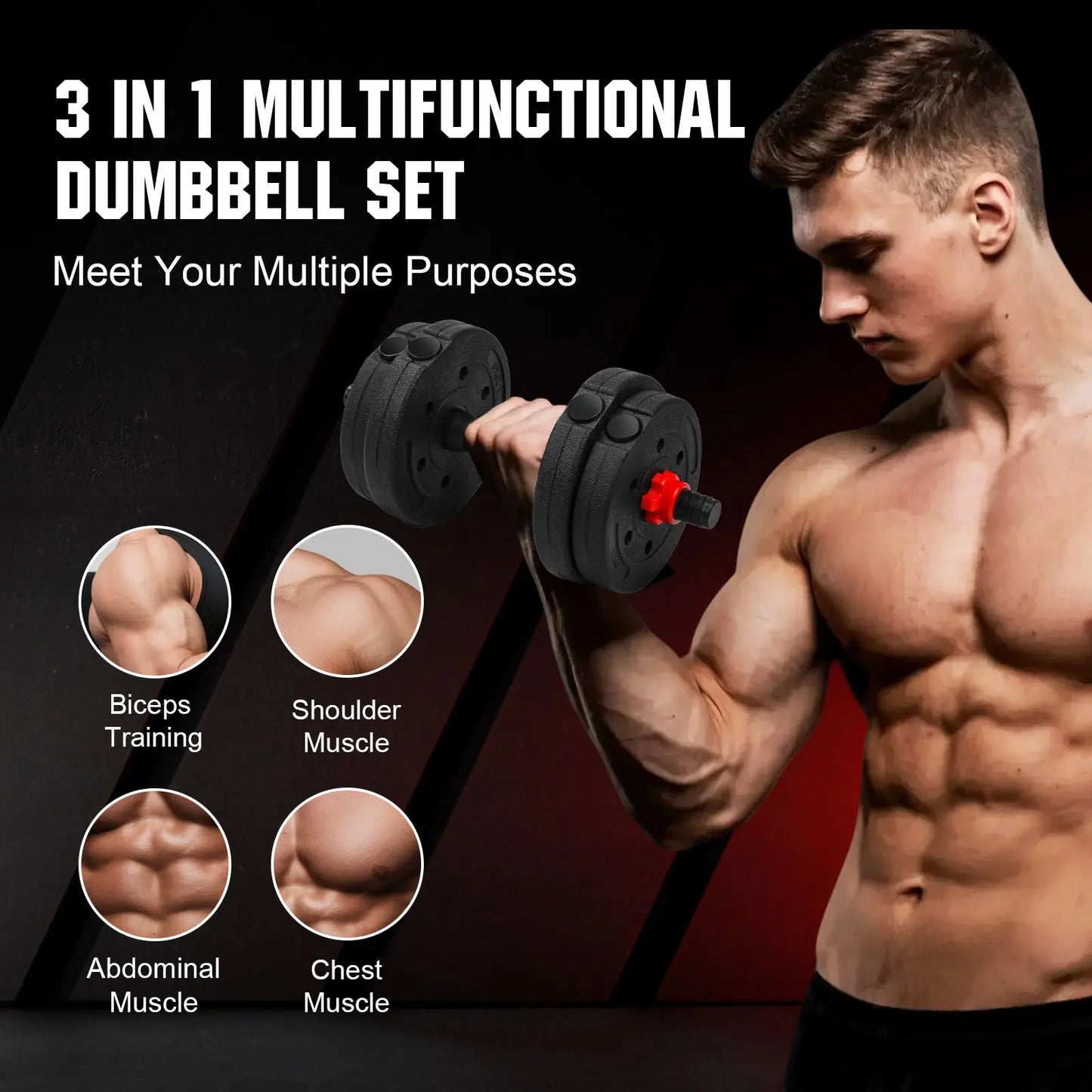 Adjustable Dumbbell Set, 22Lbs Free Weights Dumbbells Set, 3 In1 Dumbbells Set Used as Barbell,Push-Up Stand, Weight Set for Home Gym, Fitness Workout Equipment for Men Women