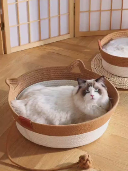 Cozy cotton rope cat bed